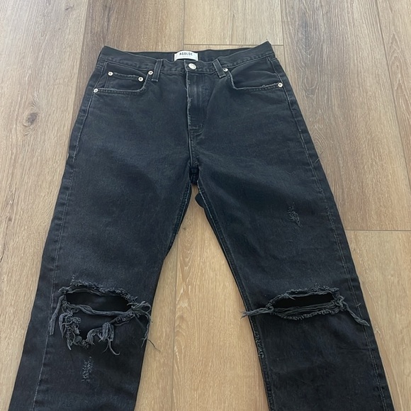 Agolde Black Distressed High Rise Straight Leg Fray Hem Cherie Jeans | 28 - Picture 8 of 10